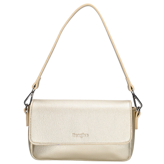 Schultertasche 25x12cm in Hellgold aus Kunstleder - leder-accessoires.com