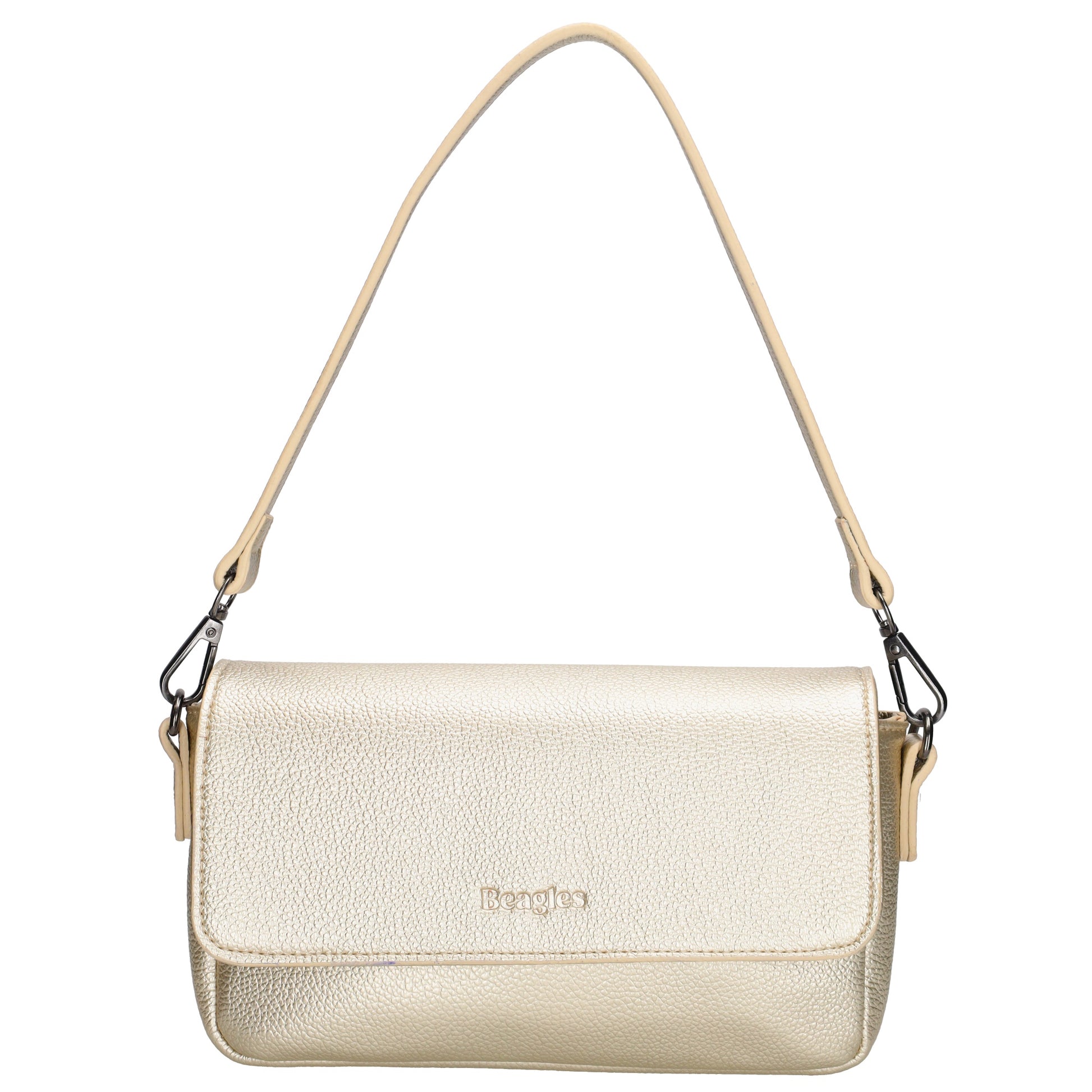Schultertasche 25x12cm in Hellgold aus Kunstleder - leder-accessoires.com
