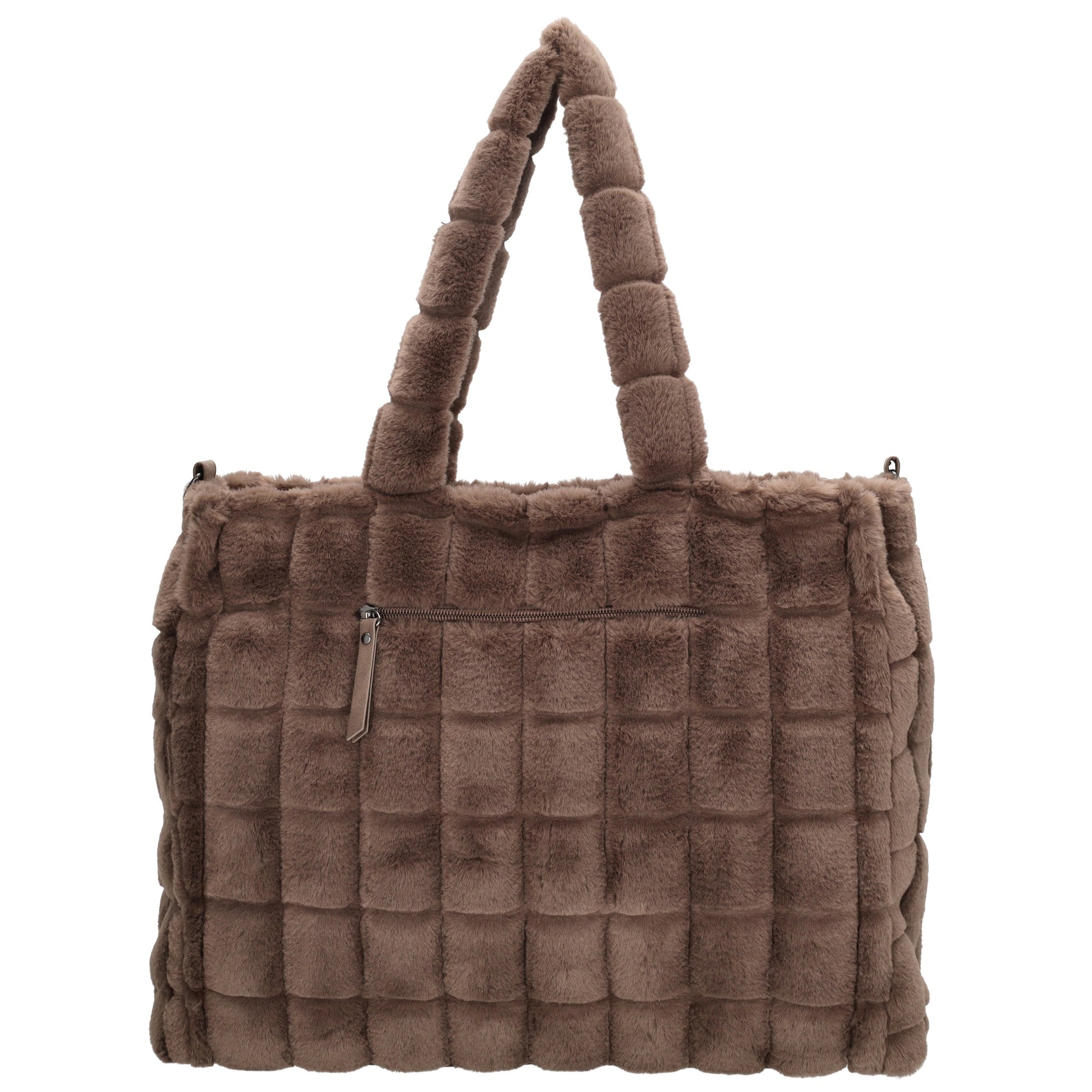 Shopper 32,5x39cm Dunkeltaupe in Fell-Optik - leder-accessoires.com