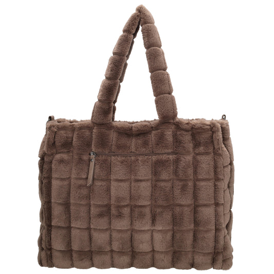 Shopper 32,5x39cm Dunkeltaupe in Fell-Optik - leder-accessoires.com