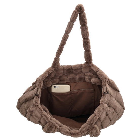 Shopper 32,5x39cm Dunkeltaupe in Fell-Optik - leder-accessoires.com