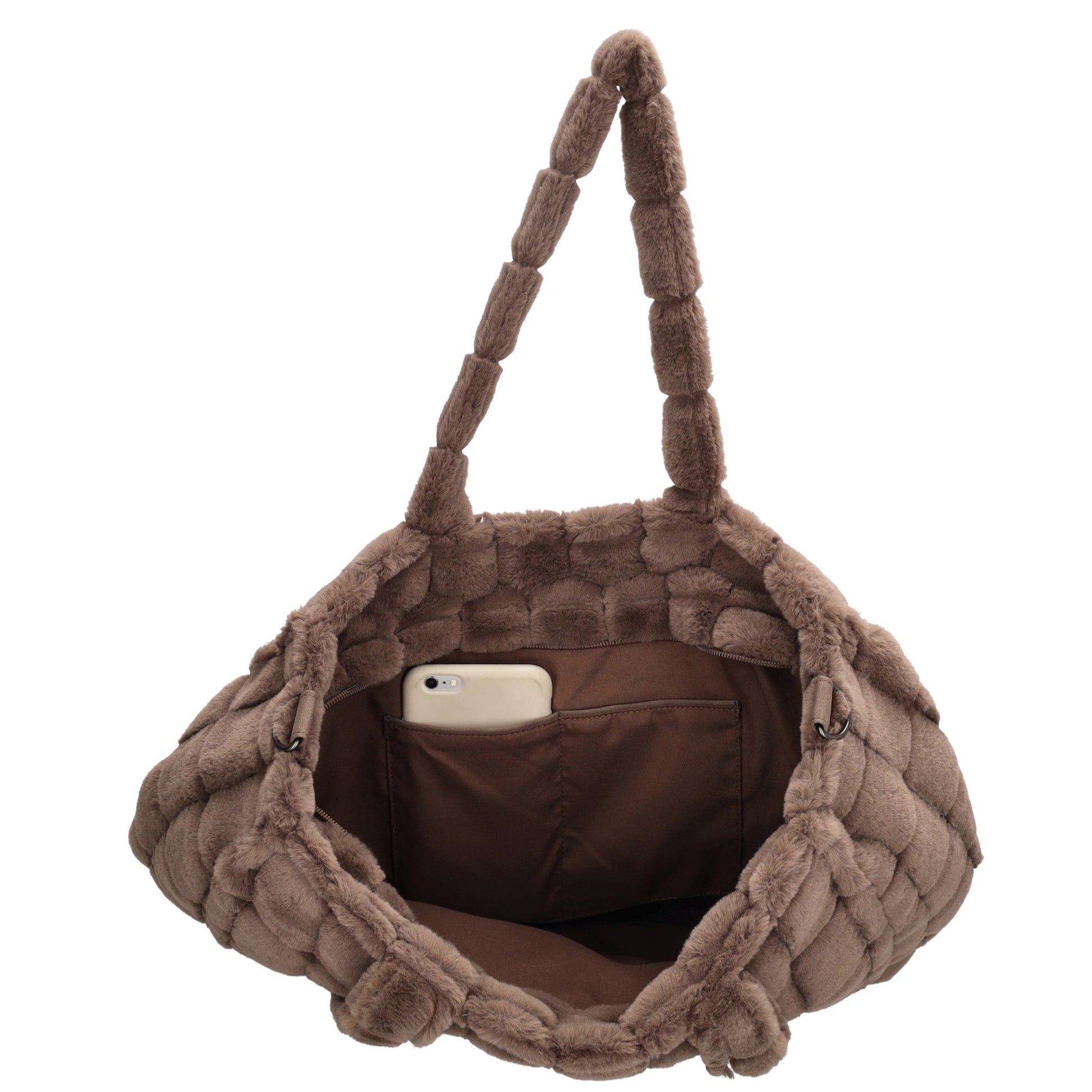 Shopper 32,5x39cm Dunkeltaupe in Fell-Optik - leder-accessoires.com