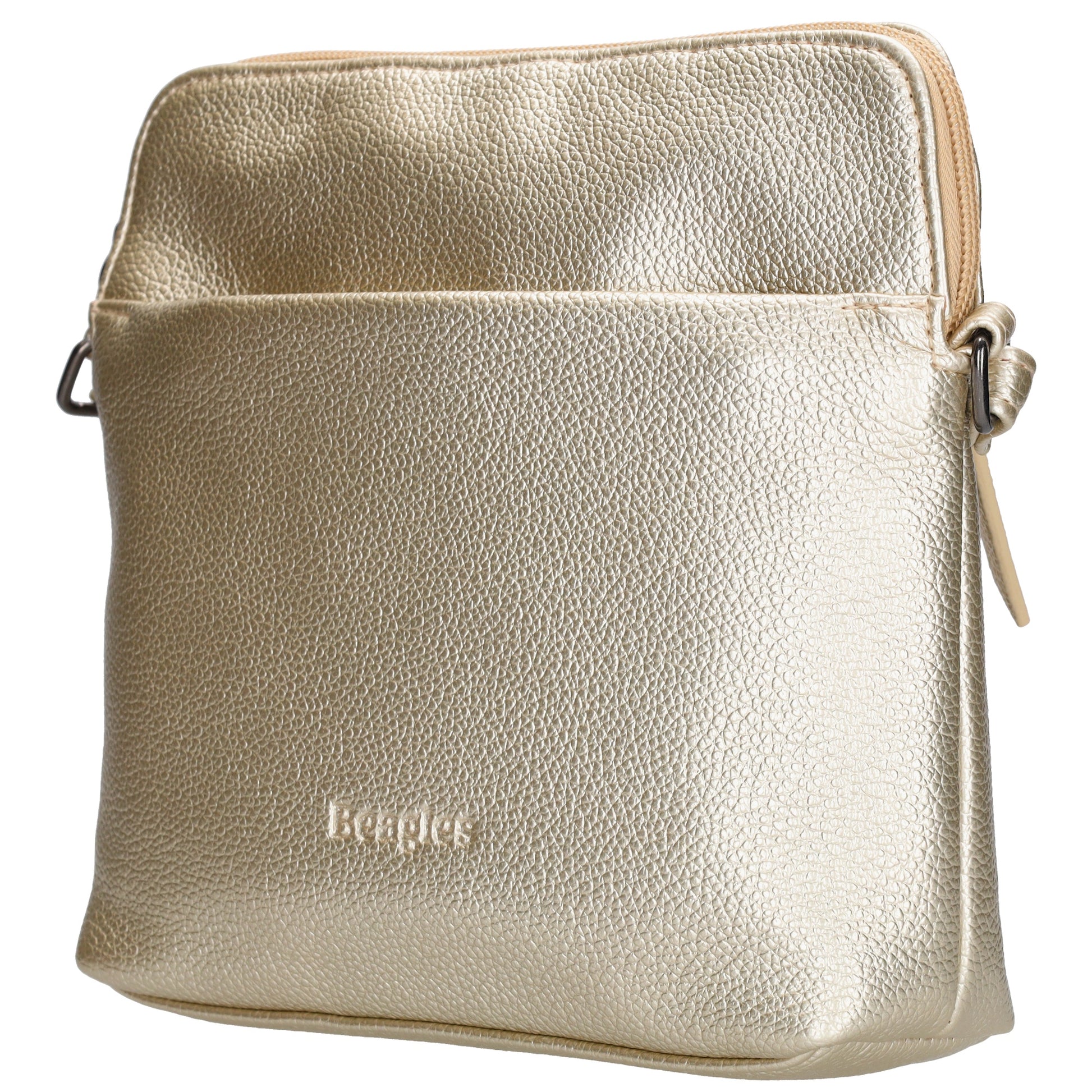 Umhängetasche 18x18cm in Hell Gold aus Kunstleder - leder-accessoires.com