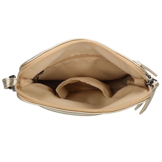 Umhängetasche 18x18cm in Hell Gold aus Kunstleder - leder-accessoires.com