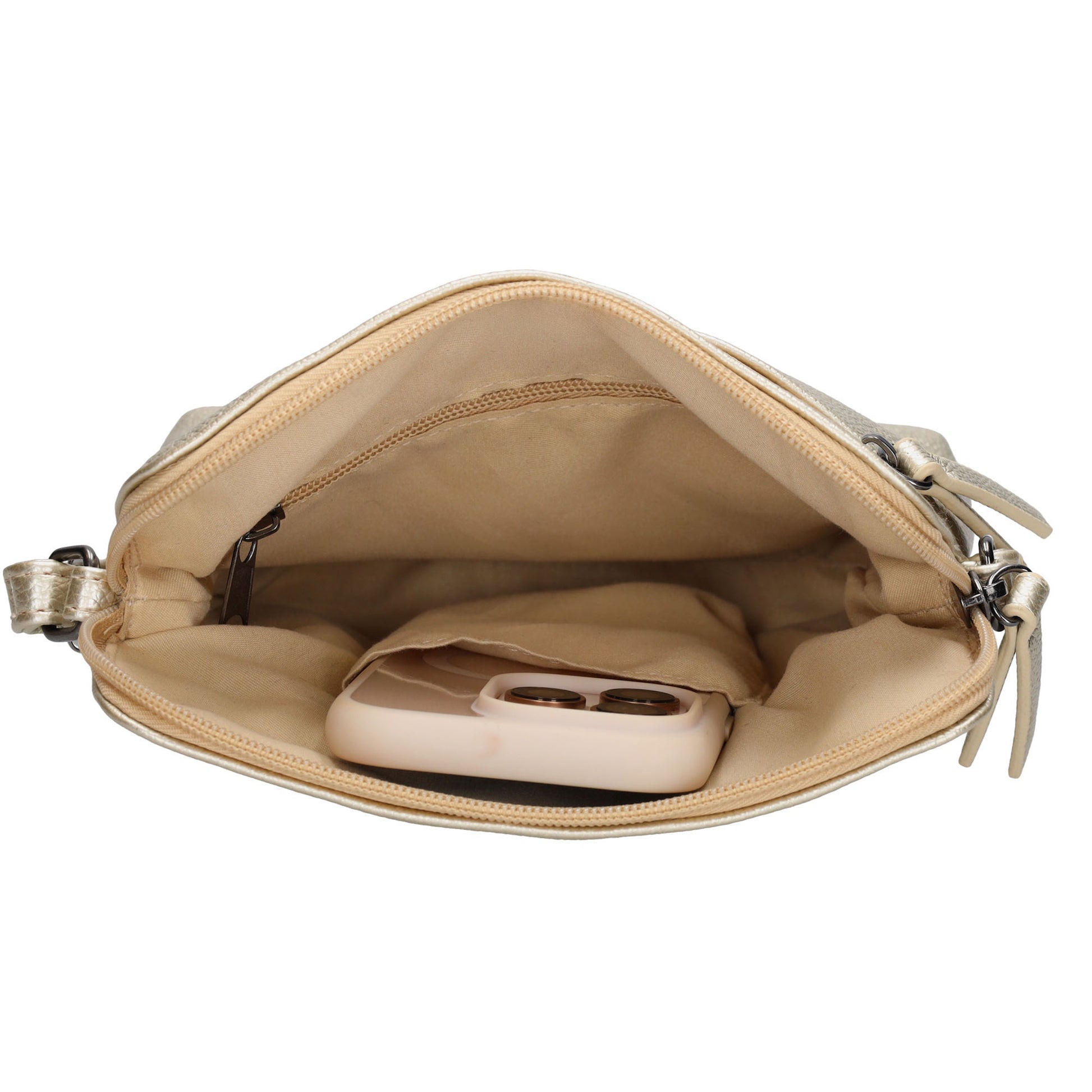 Umhängetasche 18x18cm in Hell Gold aus Kunstleder - leder-accessoires.com