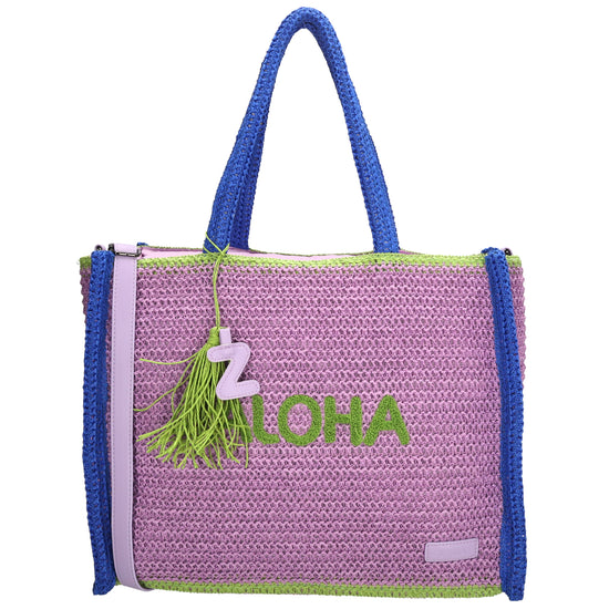 Aloha XXL Shopper 42x33cm Basttasche Flieder aus Raphia – Sommer 2026 - leder-accessoires.com