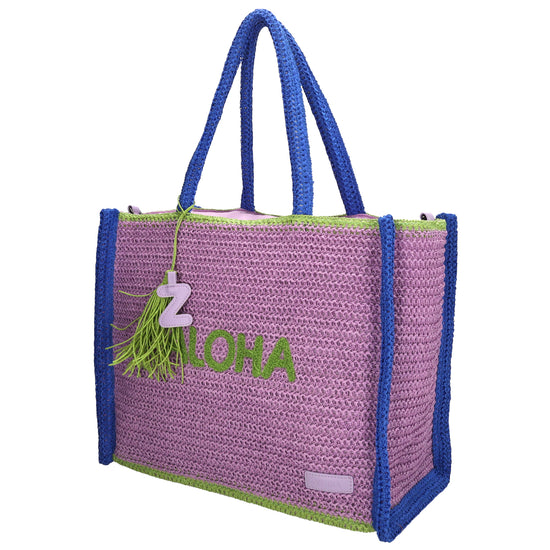 Aloha XXL Shopper 42x33cm Basttasche Flieder aus Raphia – Sommer 2026 - leder-accessoires.com