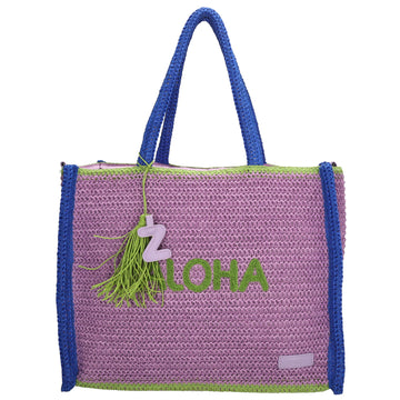 Aloha XXL Shopper 42x33cm Basttasche Flieder aus Raphia – Sommer 2026 - leder-accessoires.com