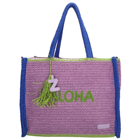 Aloha XXL Shopper 42x33cm Basttasche Flieder aus Raphia – Sommer 2026