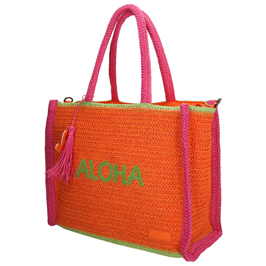 Aloha XXL Shopper 42x33cm Basttasche Orange aus Raphia – Sommer 2026 - leder-accessoires.com