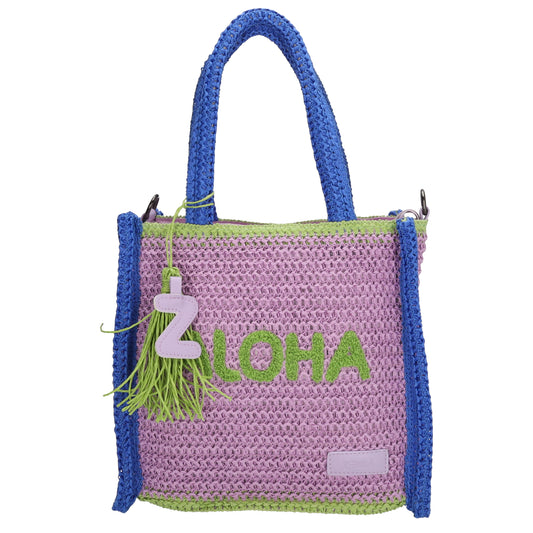 Aloha Shopper 29x23cm Basttasche Flieder Raphia mit Reißverschluss - leder-accessoires.com