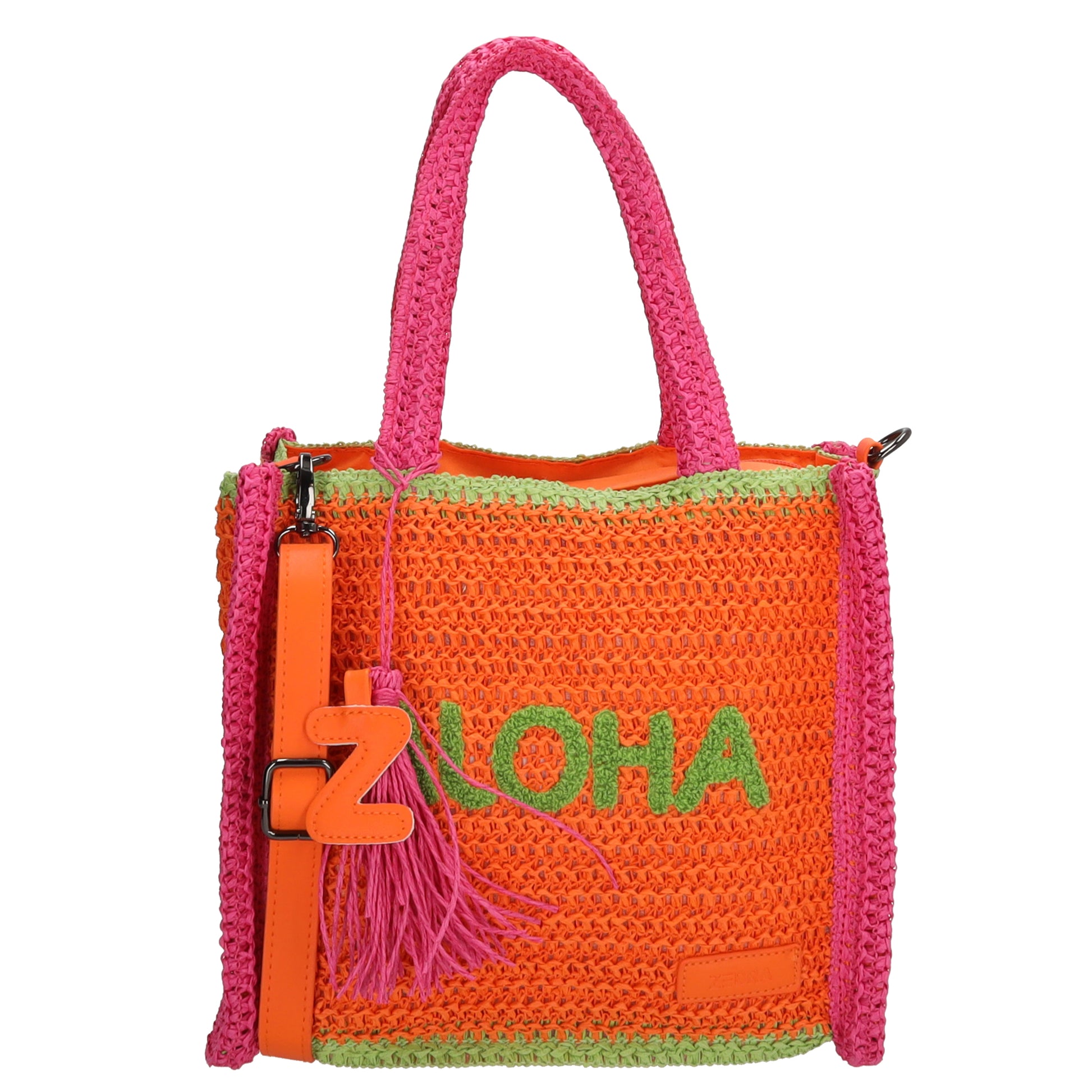 Aloha Shopper 29x23cm Basttasche Orange aus Raphia mit Reißverschluss - leder-accessoires.com