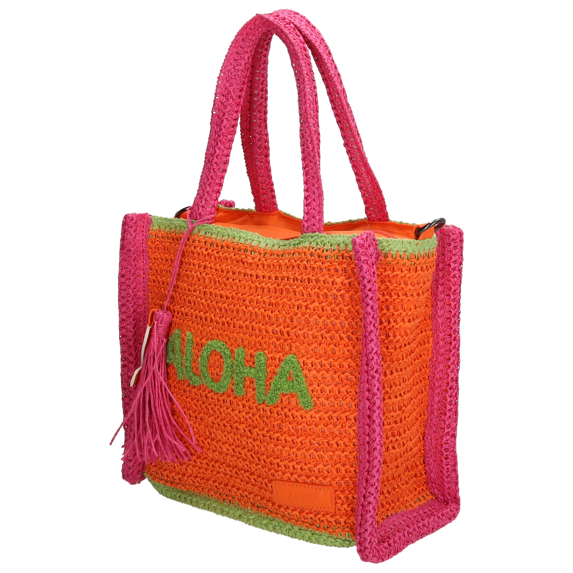 Aloha Shopper 29x23cm Basttasche Orange aus Raphia mit Reißverschluss - leder-accessoires.com