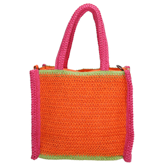 Aloha Shopper 29x23cm Basttasche Orange aus Raphia mit Reißverschluss