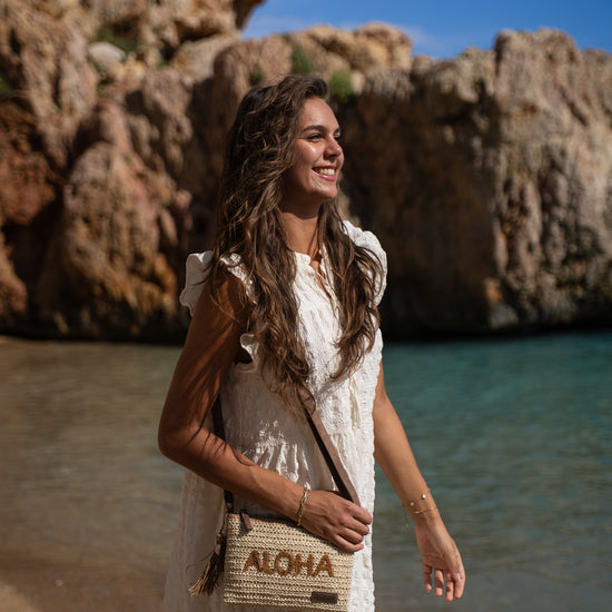 Aloha Umhängetasche 24x17cm Basttasche Natur aus Raphia - leder-accessoires.com