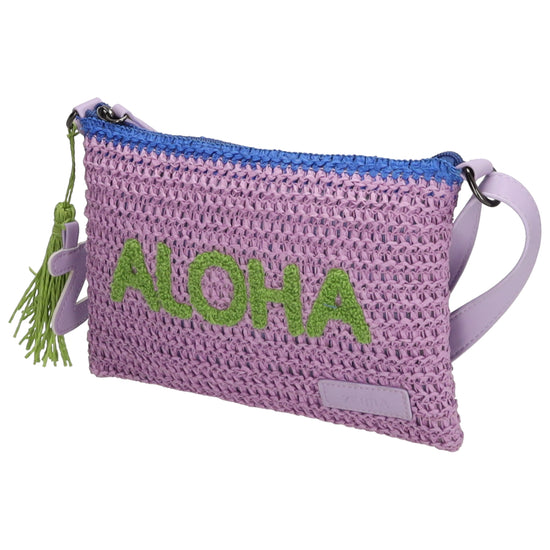 Aloha Umhängetasche 24x17cm Basttasche Flieder aus Raphia - leder-accessoires.com