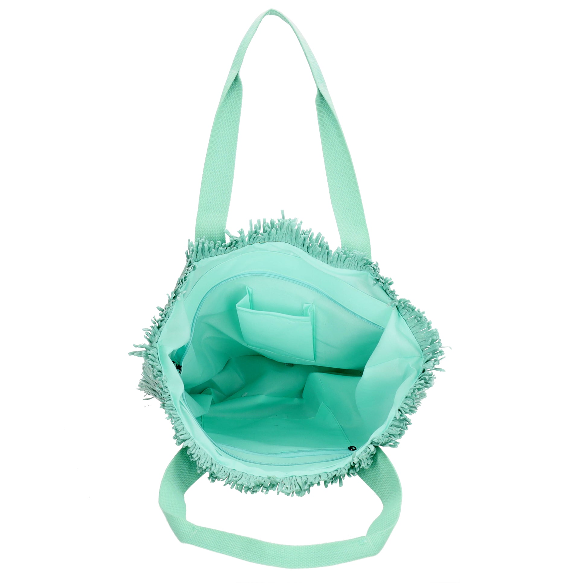 Fransen Shopper 35x36cm Minze – Aloha Basttasche Damen Sommer 2026 - leder-accessoires.com