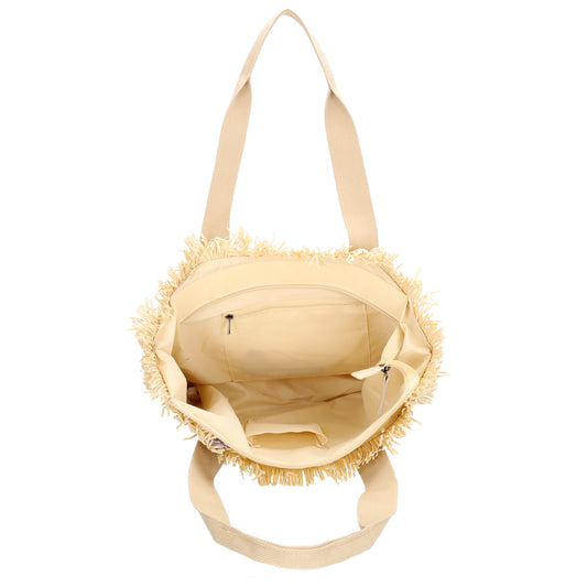 Fransen Shopper 35x36cm Creme – Aloha Basttasche Damen Sommer 2026