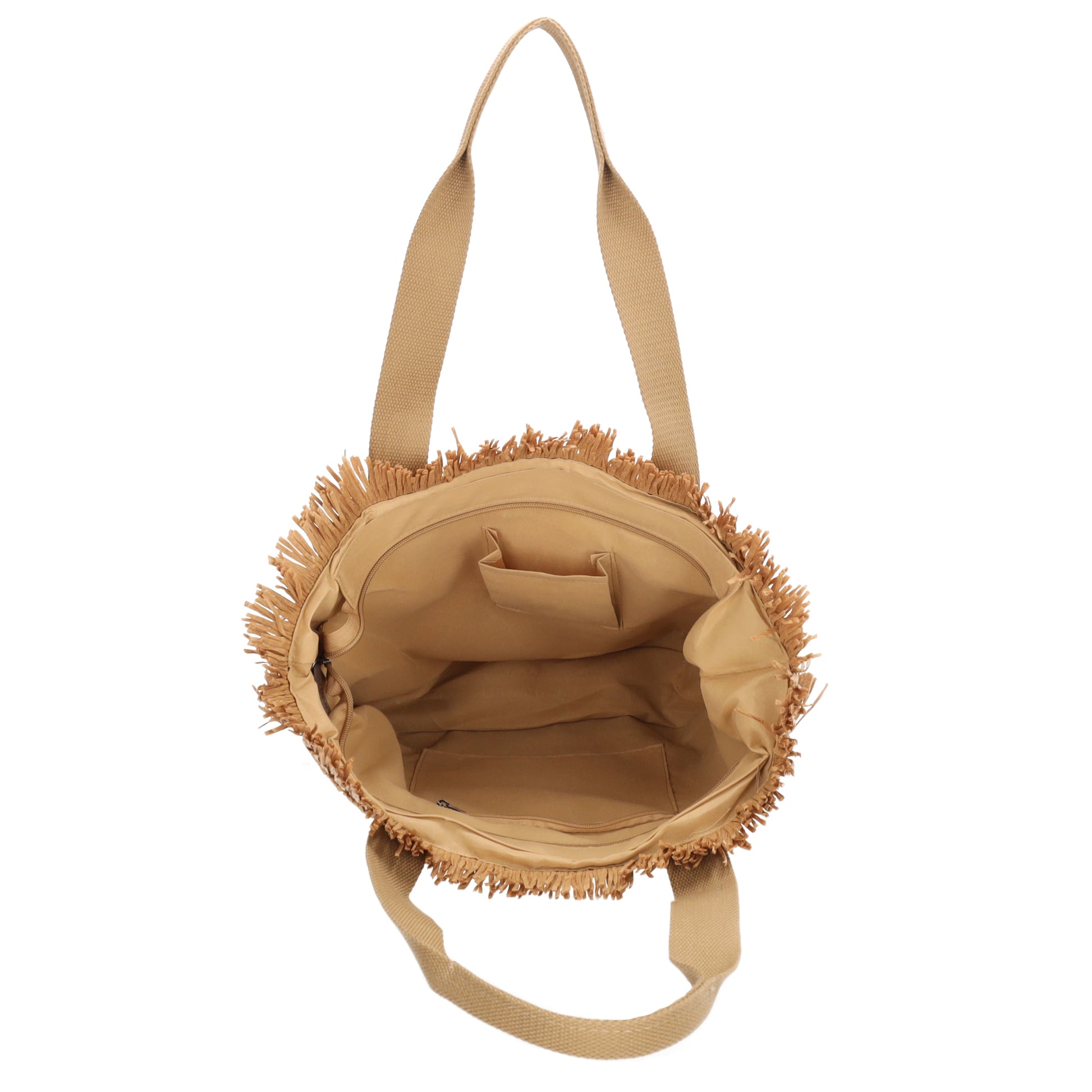 Fransen Shopper 35x36cm Natur – Aloha Basttasche Damen Sommer 2026 - leder-accessoires.com