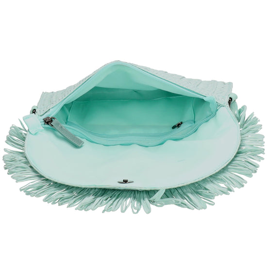 Aloha Umhängetasche 28x19cm mit Fransen Minze – Basttasche 2026 - leder-accessoires.com