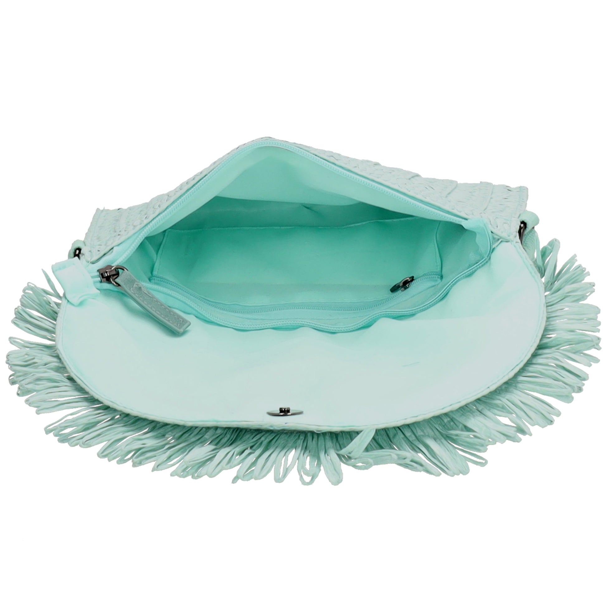 Aloha Umhängetasche 28x19cm mit Fransen Minze – Basttasche 2026 - leder-accessoires.com