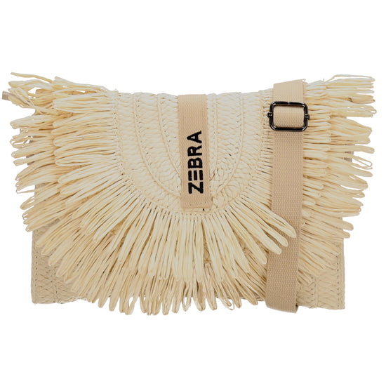 Aloha Umhängetasche 29x23 mit Fransen Creme – Basttasche Sommer 2026 - leder-accessoires.com