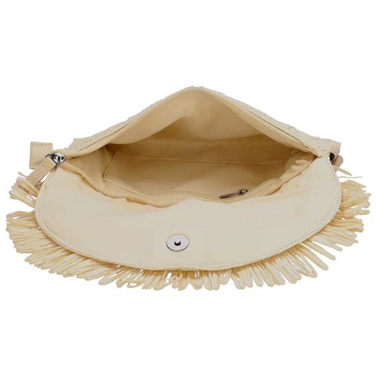 Aloha Umhängetasche 29x23 mit Fransen Creme – Basttasche Sommer 2026 - leder-accessoires.com