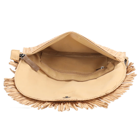 Aloha Umhängetasche 28x19cm mit Fransen Natur – Basttasche Sommer 2026 - leder-accessoires.com