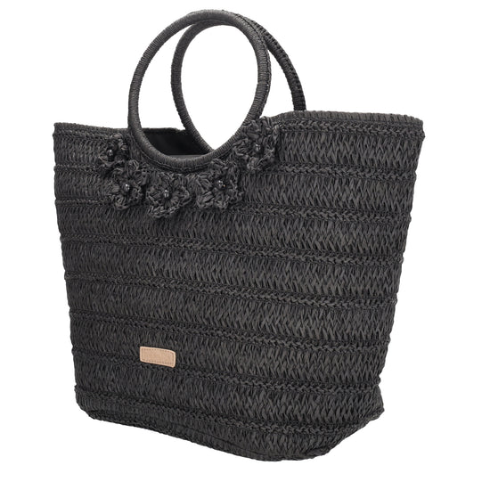 Shopper in Schwarz 31x49x18cm Stroh- Optik - leder-accessoires.com