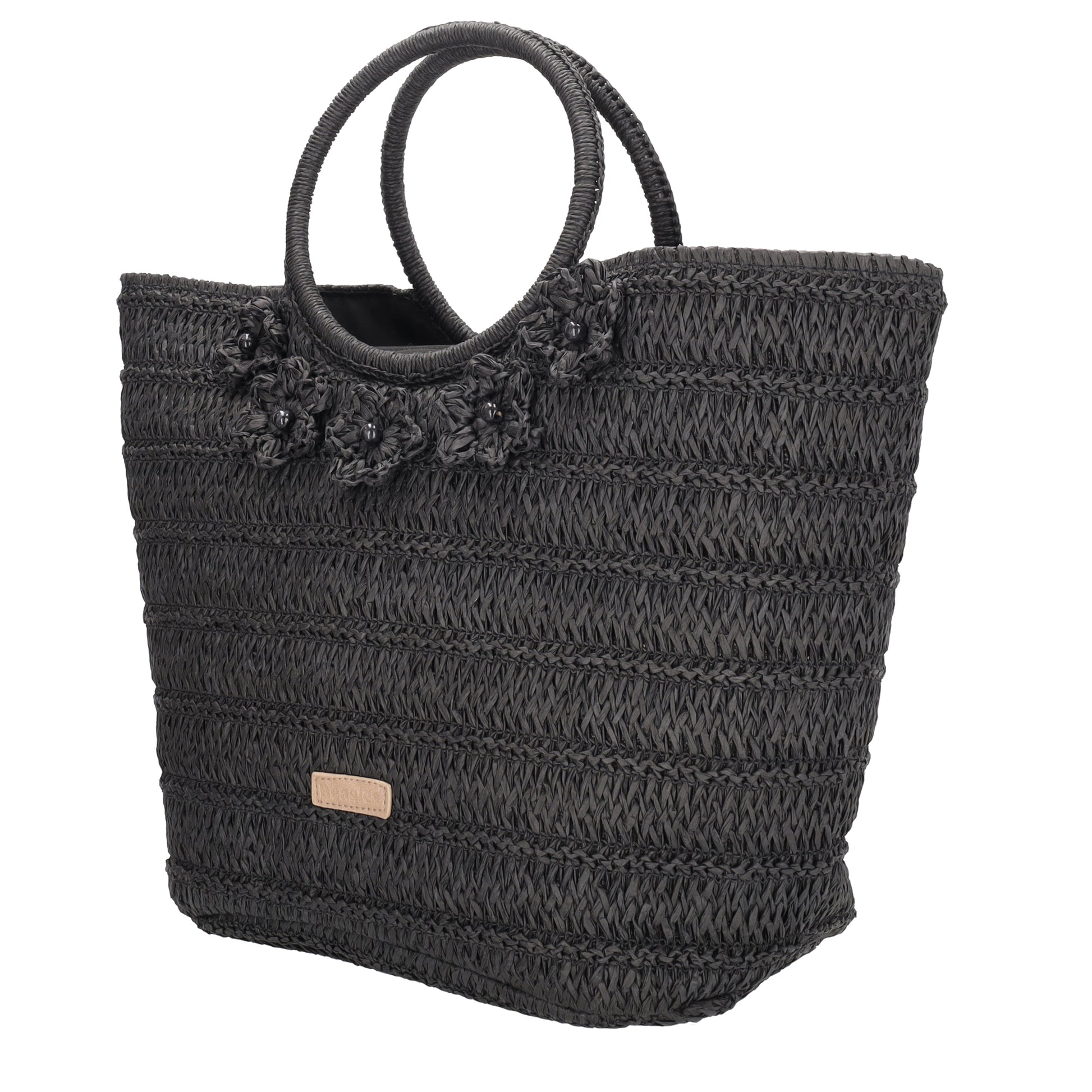 Shopper in Schwarz 31x49x18cm Stroh- Optik - leder-accessoires.com