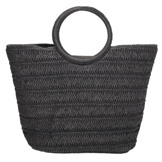 Shopper in Schwarz 31x49x18cm Stroh- Optik - leder-accessoires.com