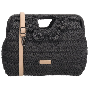 Umhängetasche in Schwarz 28x29cm Stroh- Optik - leder-accessoires.com