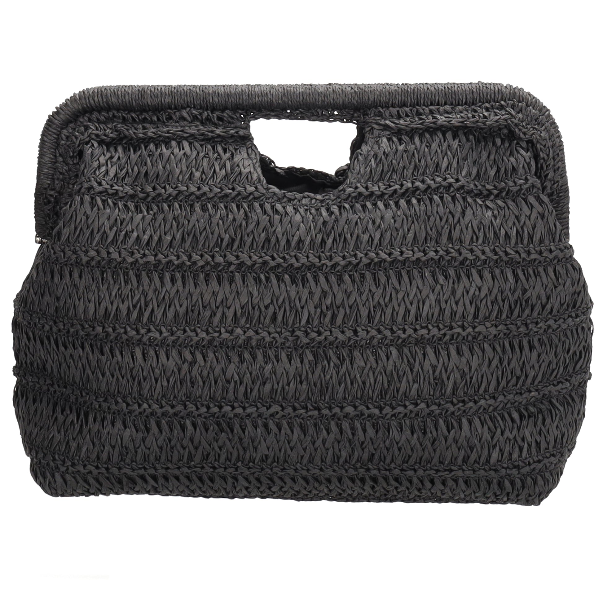Umhängetasche in Schwarz 28x29cm Stroh- Optik - leder-accessoires.com