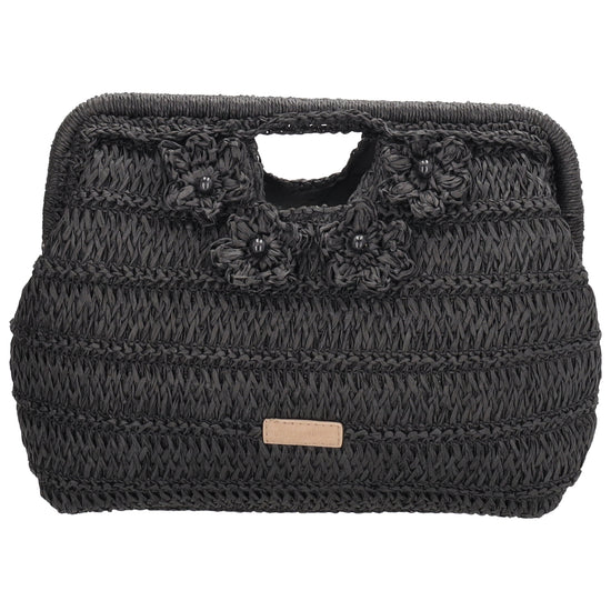 Umhängetasche in Schwarz 28x29cm Stroh- Optik - leder-accessoires.com
