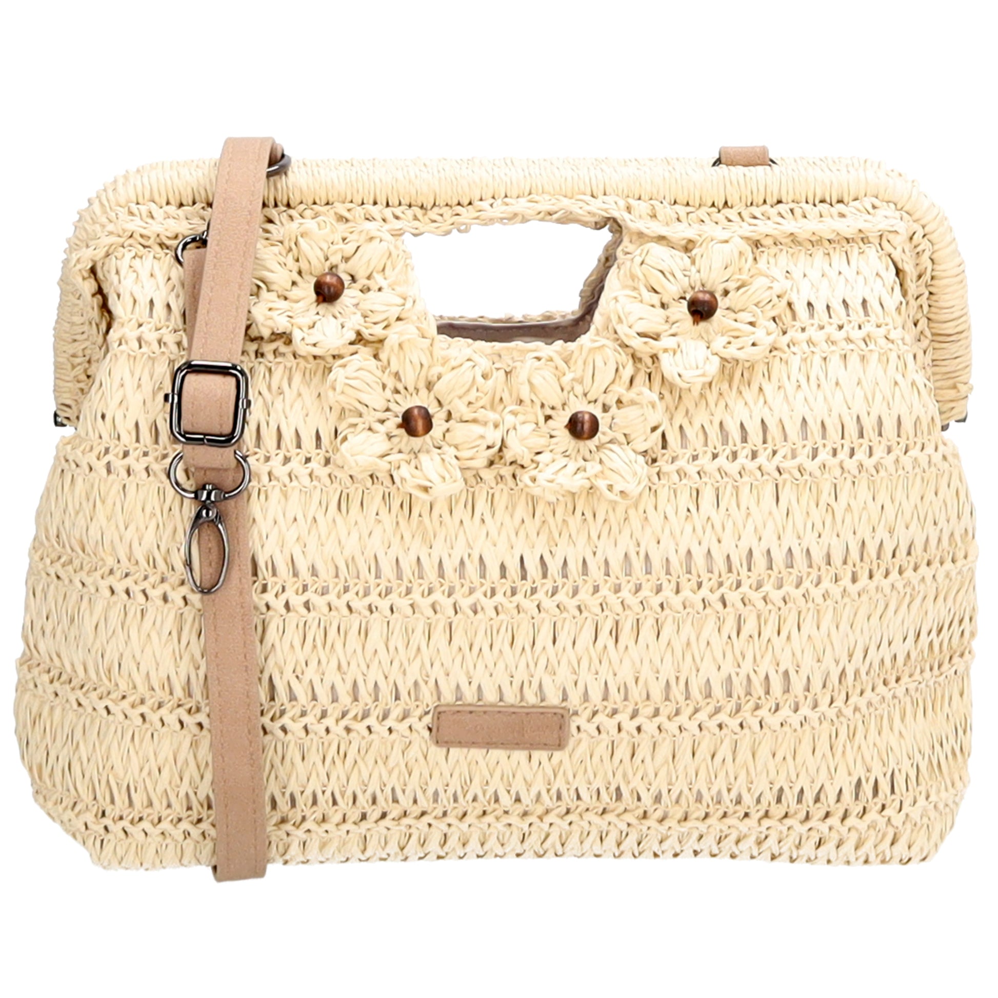 Umhängetasche in Natur 28x29cm Stroh- Optik - leder-accessoires.com