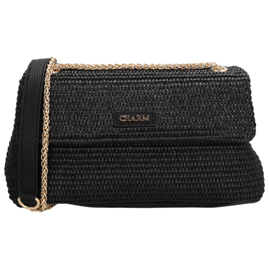 Elegante Strohtasche 26x16,5cm Schwarz – Crossbody & Schultertragbar - leder-accessoires.com