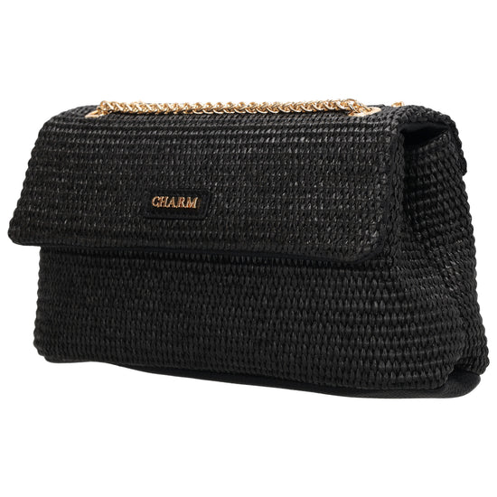 Elegante Strohtasche 26x16,5cm Schwarz – Crossbody & Schultertragbar - leder-accessoires.com