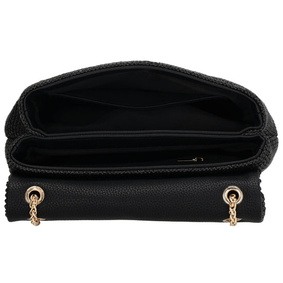 Elegante Strohtasche 26x16,5cm Schwarz – Crossbody & Schultertragbar - leder-accessoires.com