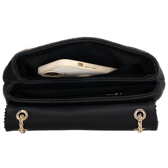 Elegante Strohtasche 26x16,5cm Schwarz – Crossbody & Schultertragbar - leder-accessoires.com