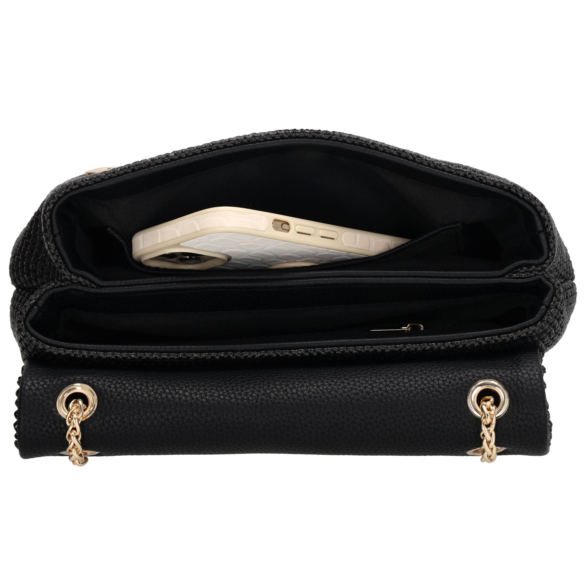 Elegante Strohtasche 26x16,5cm Schwarz – Crossbody & Schultertragbar - leder-accessoires.com