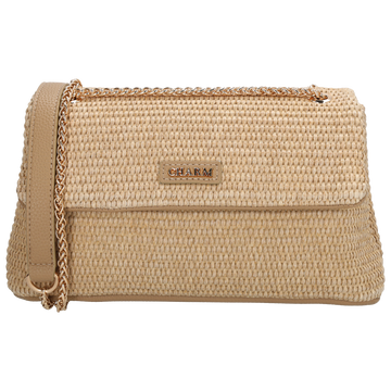 Sommer Tasche 26x16,5cm Damen Beige – Goldkette & praktische Fächer - leder-accessoires.com