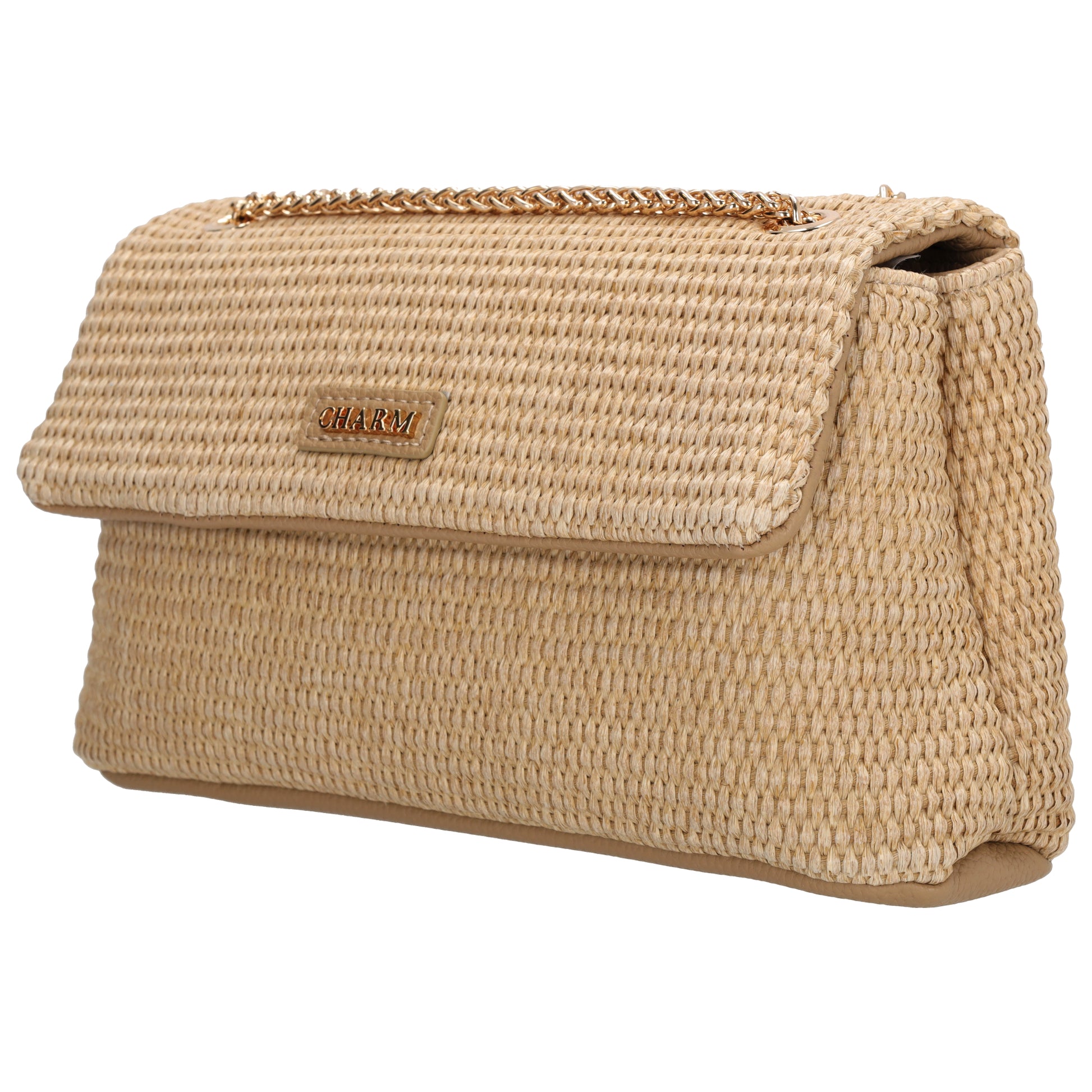Sommer Tasche 26x16,5cm Damen Beige – Goldkette & praktische Fächer - leder-accessoires.com