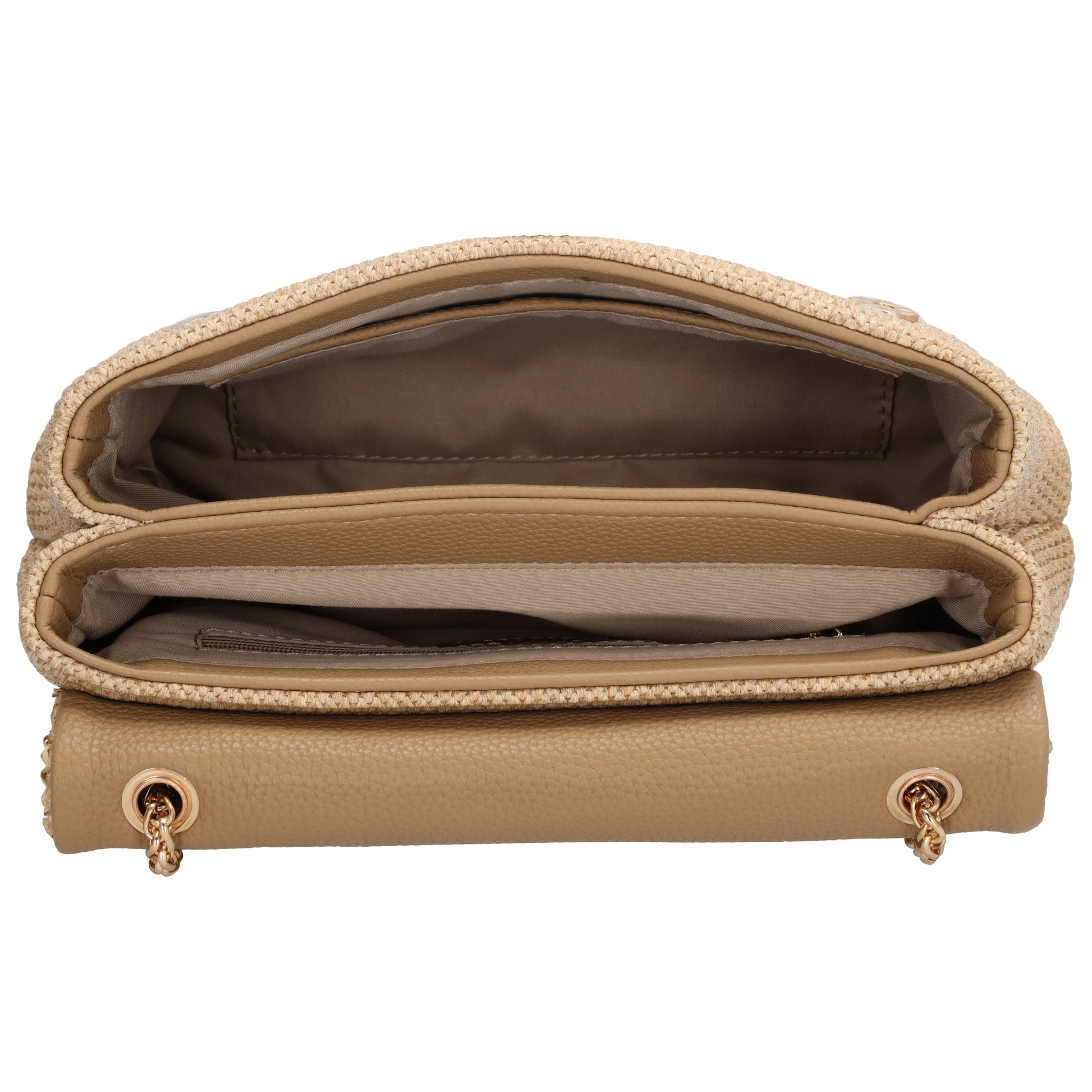 Sommer Tasche 26x16,5cm Damen Beige – Goldkette & praktische Fächer - leder-accessoires.com