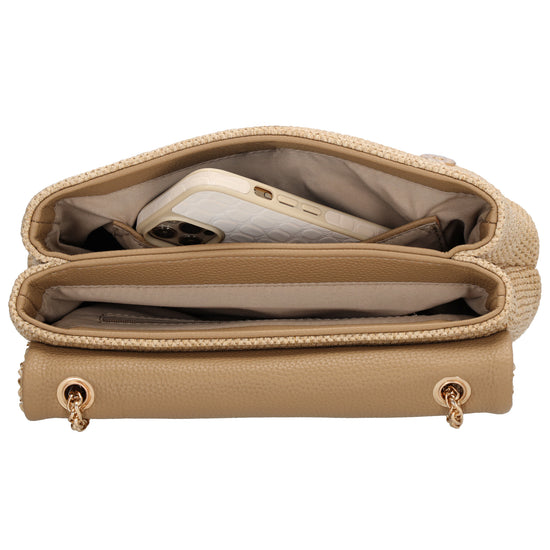 Sommer Tasche 26x16,5cm Damen Beige – Goldkette & praktische Fächer - leder-accessoires.com