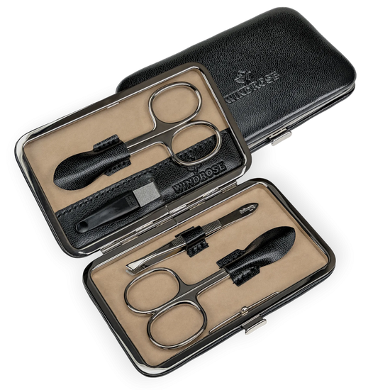 Manikür Etui 4-teilig in Schwarz - leder-accessoires.com