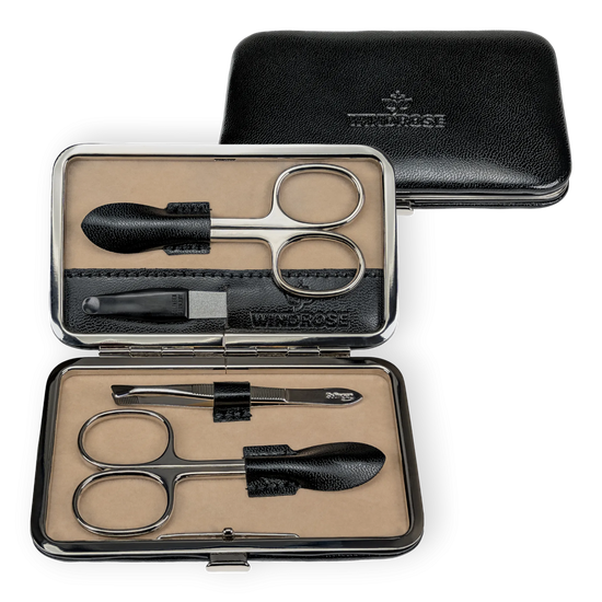 Manikür Etui 4-teilig in Schwarz - leder-accessoires.com