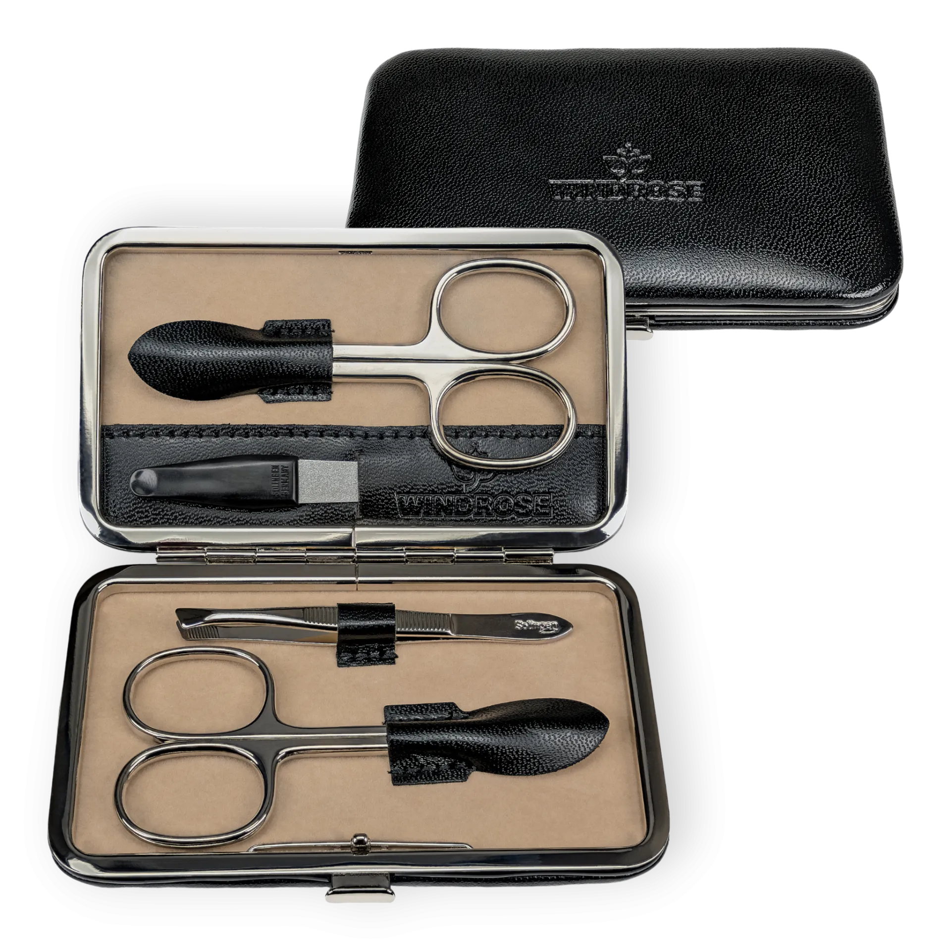 Manikür Etui 4-teilig in Schwarz - leder-accessoires.com