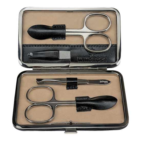 Manikür Etui 4-teilig in Schwarz - leder-accessoires.com