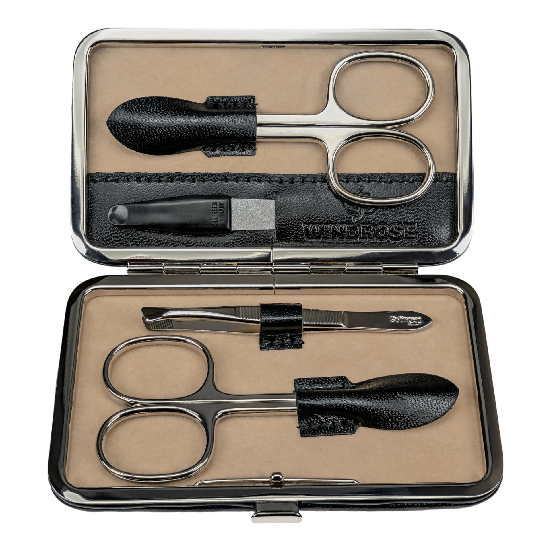 Manikür Etui 4-teilig in Schwarz - leder-accessoires.com