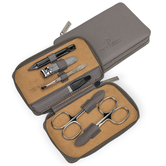 Manikür Etui 6-teilig in Grau - leder-accessoires.com